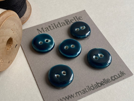 Buttons Handmade 17mm Petrol Blue set of Five