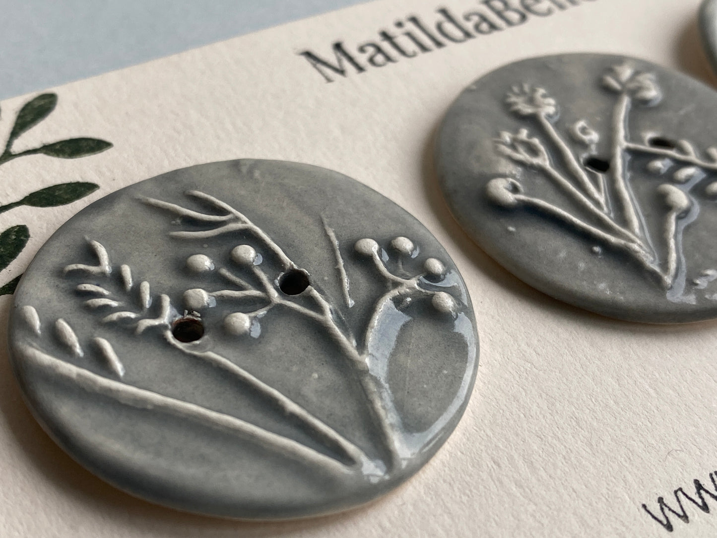 Buttons Handmade Ceramic Botamnical set of 3 Buttons