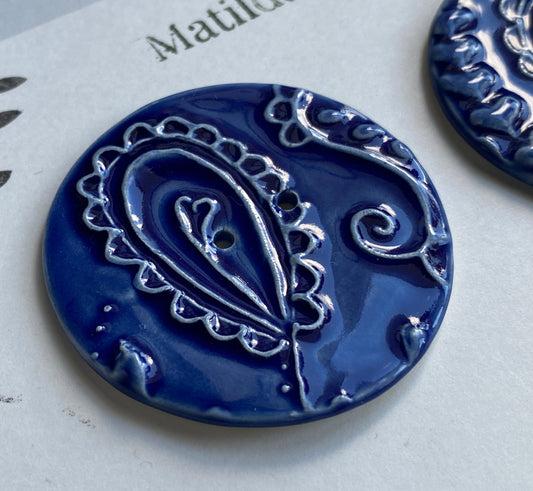Handmade set of 2 Ceramic large Buttons 48mm Whimsical design
