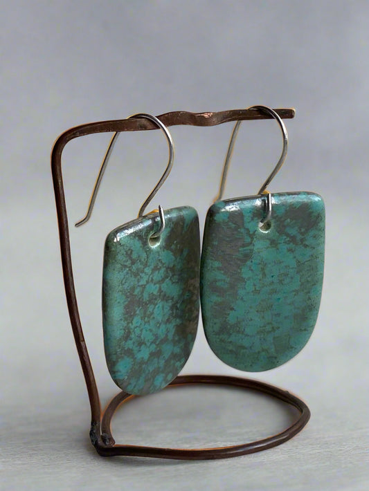 Ceramic Contemporary Large Dangle Earrings - Green gold glaze
