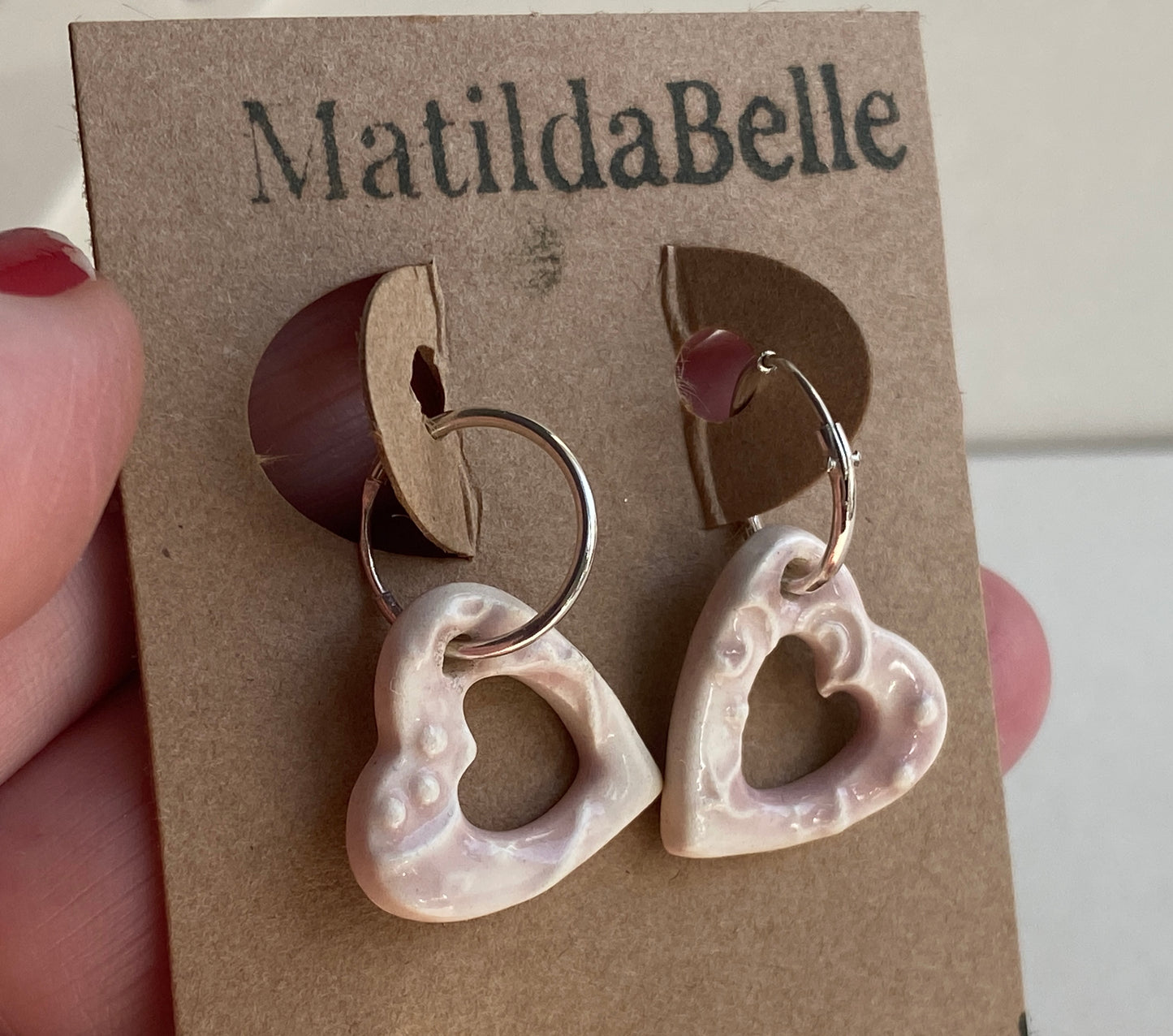 Silver Hoops with Gorgeous Pastel Pink Hearts