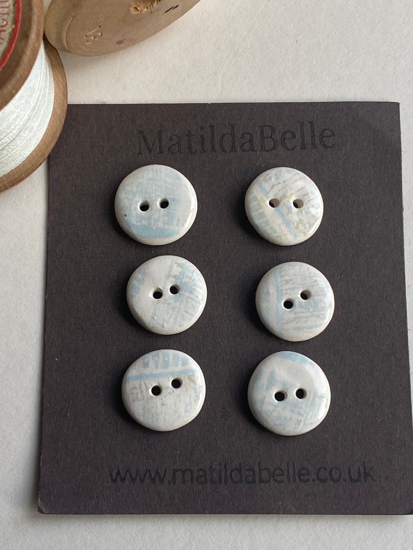 Buttons set of Six 16mm Handmade Round Ceramic Buttons