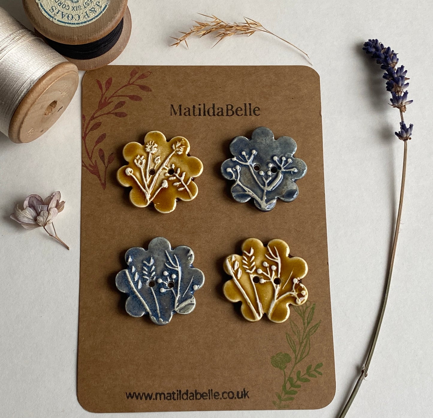 Buttons set of 4 Large Botanical Flower Handmade Ceramic Buttons