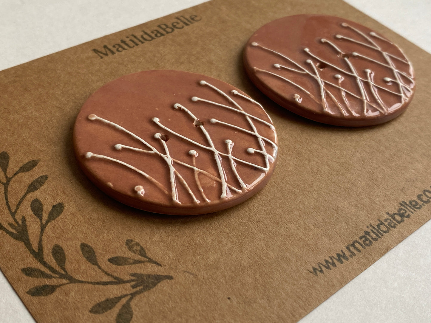 Large Pair of Botanical Handmade Buttons 50mm