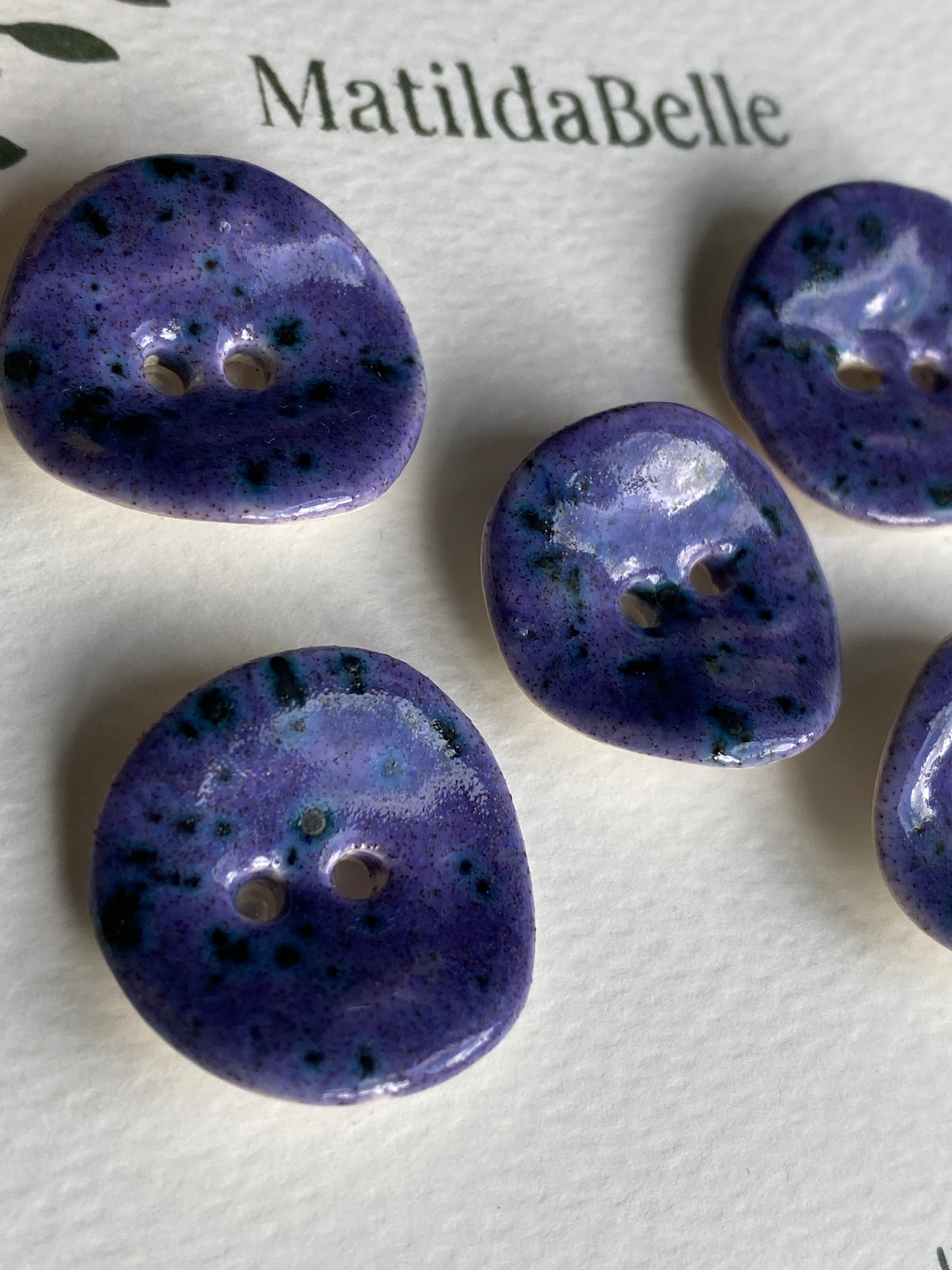 Handmade Ceramic Buttons 25mm rich Glossy Speckled Purple