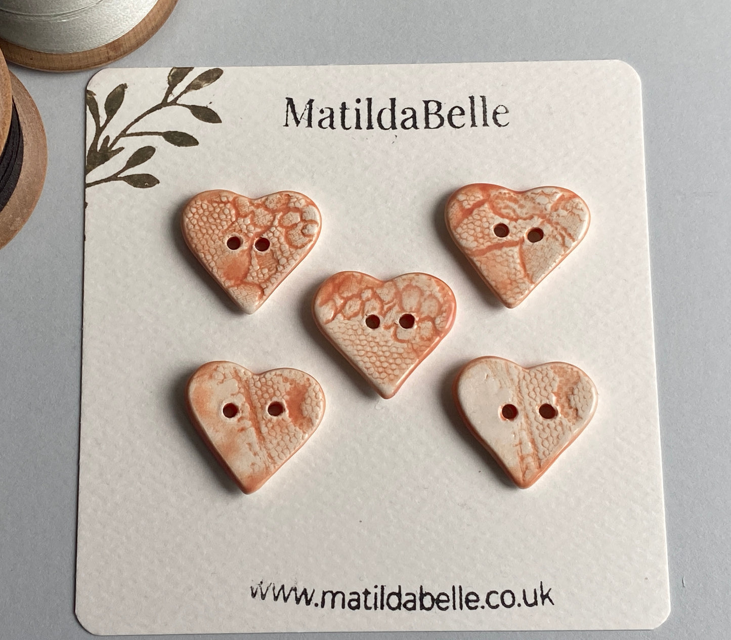 Handmade set of 5 Heart Buttons, Choice of colours