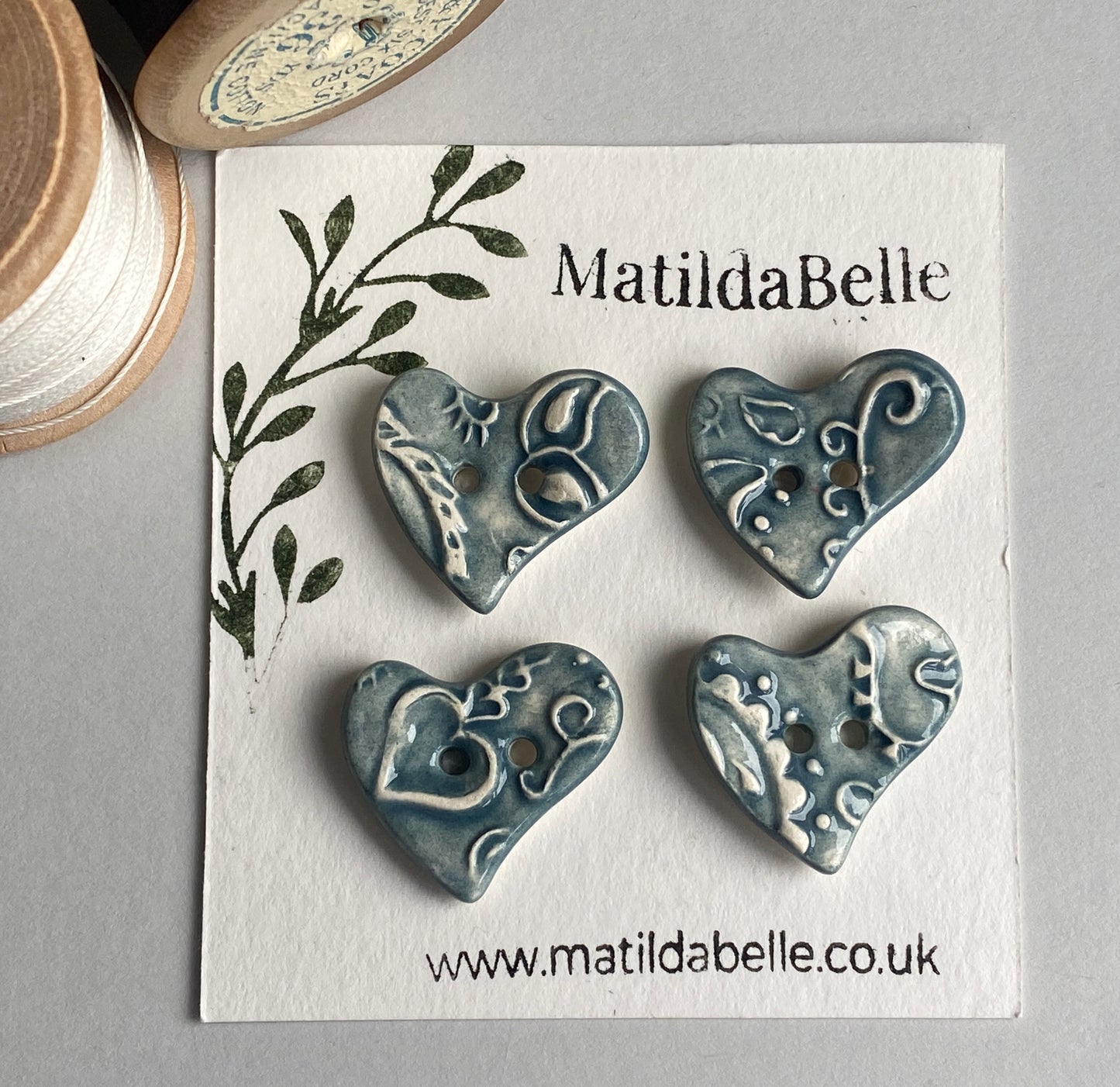Set of Four Handmade Ceramic Heart Buttons