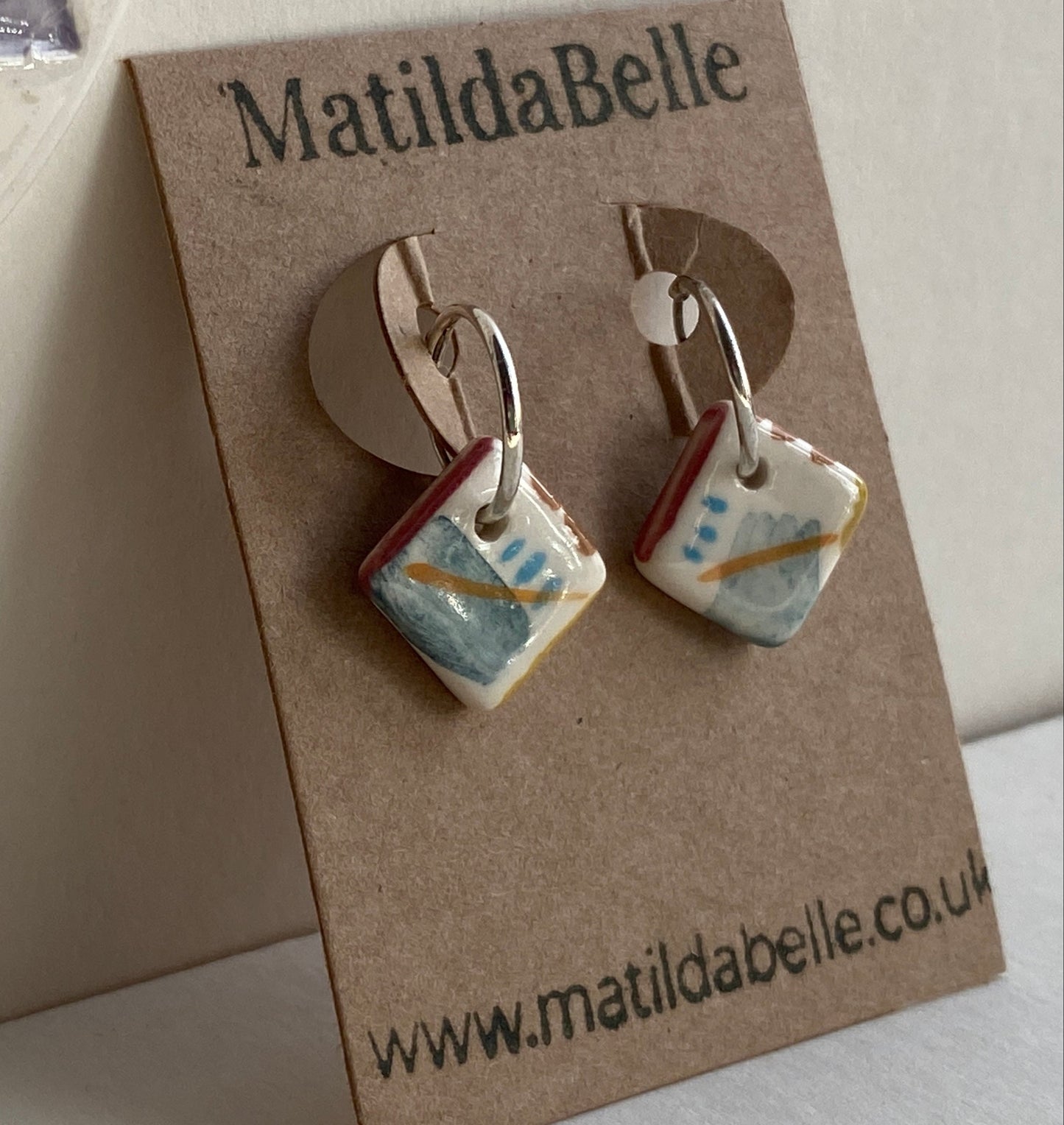 Silver Hoops with coastal vibe ceramic squares