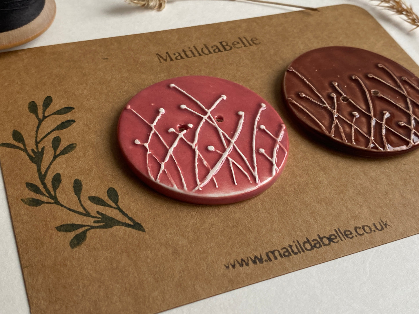 50mm Large Pair of Botanical Handmade Buttons