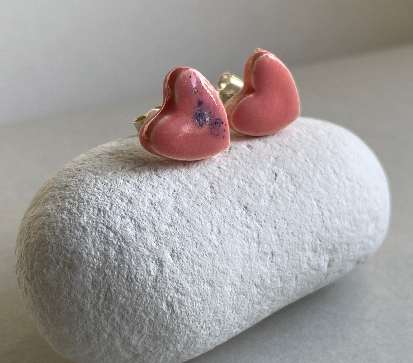 Handmade Heart Ceramic Earrings, Candy  Pink free P&P