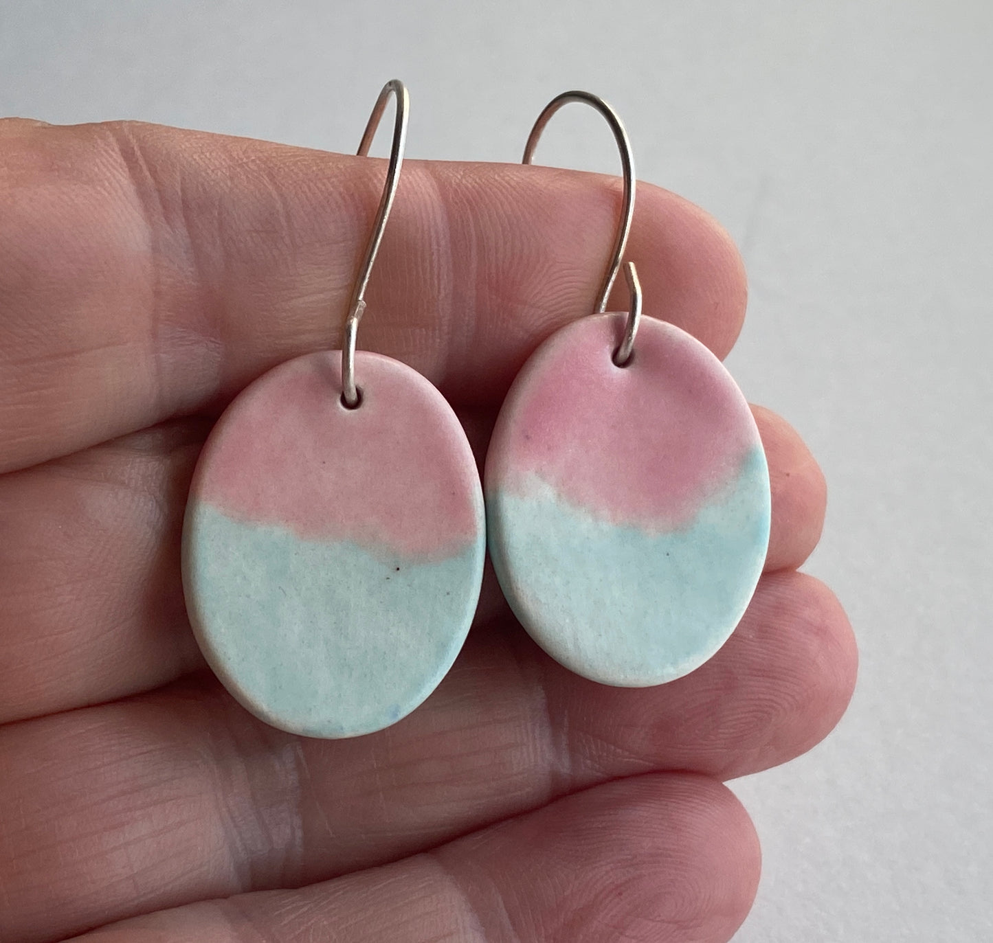 Ceramic Oval Dangle Earrings - Pink and Turquoise