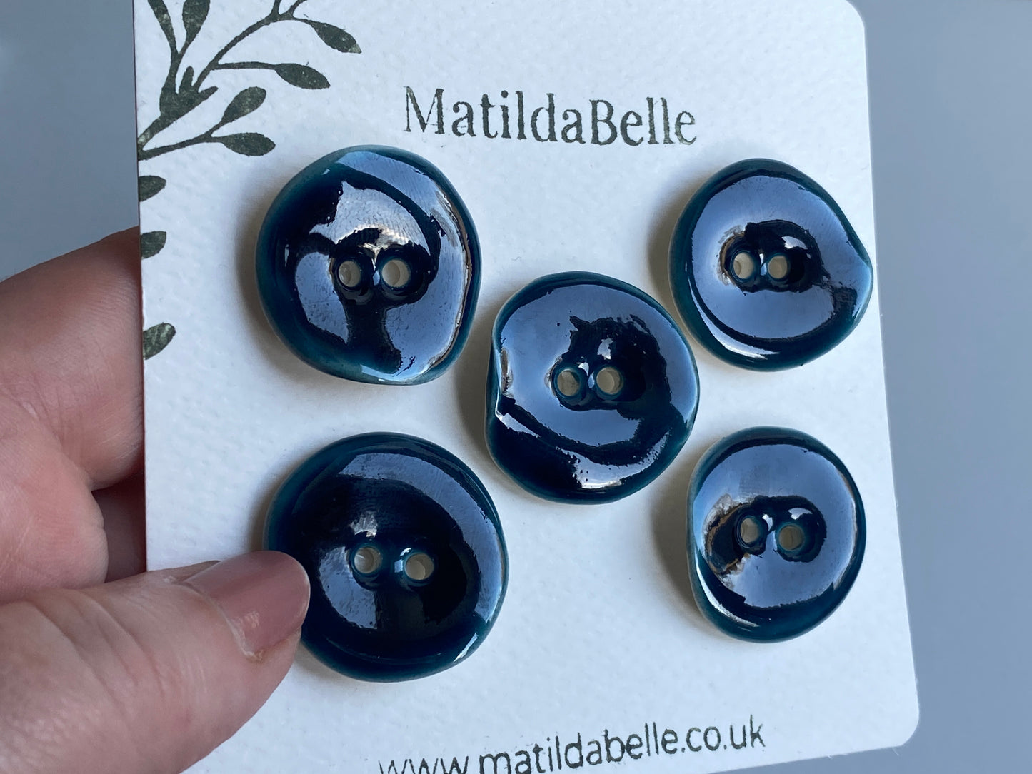 Handmade Ceramic Buttons 25mm rich Glossy Petrol Blue