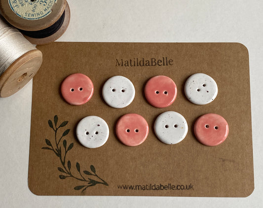 Buttons set of 8, 22mm rounds mixed pink and white