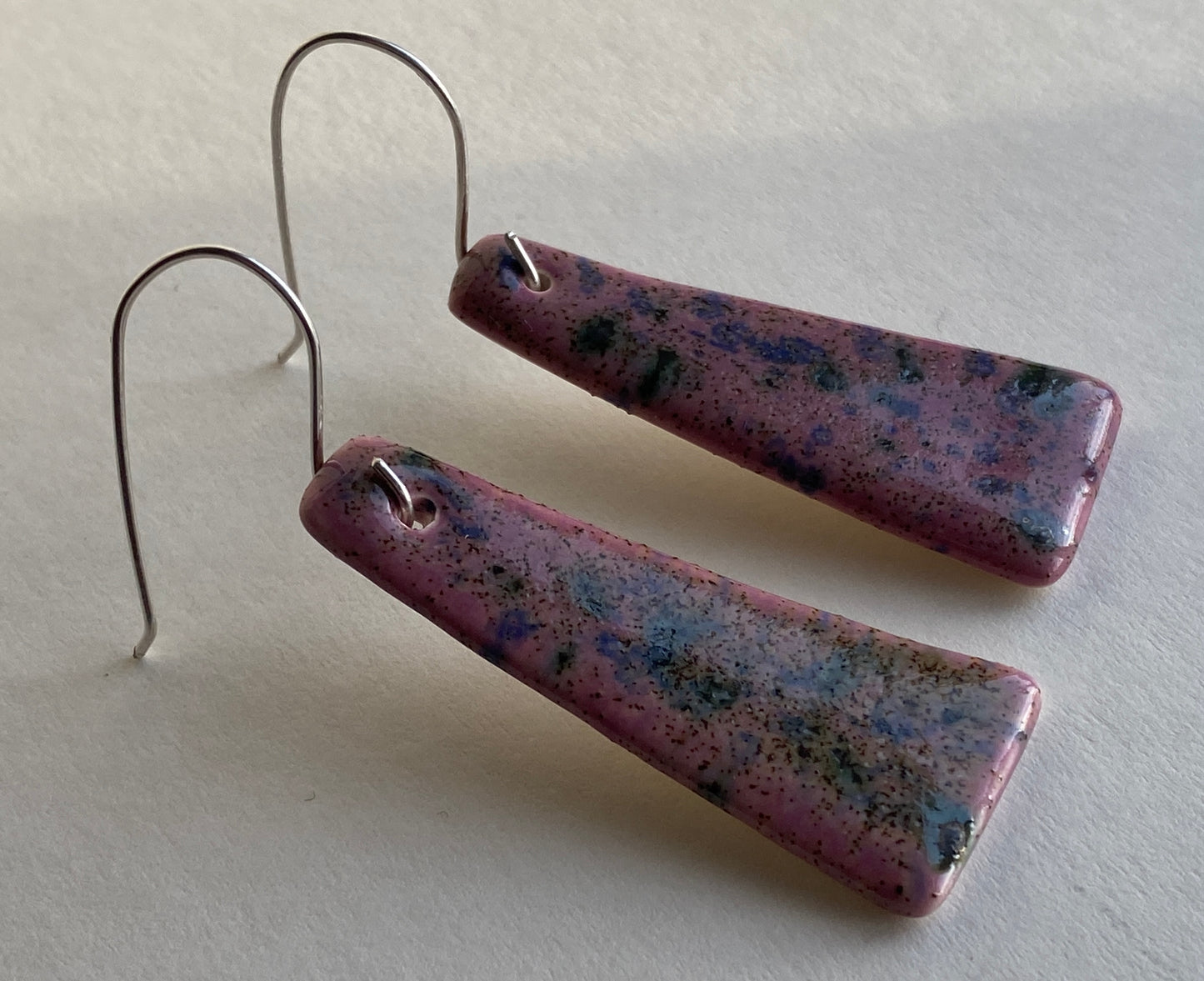 Ceramic Contemporary Dangle Earrings - Purple Blast with sterling Silver