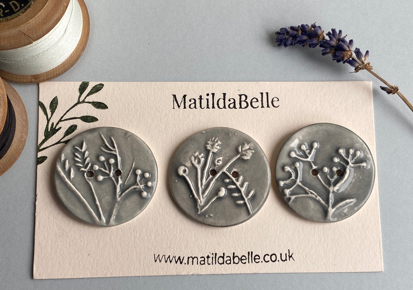 Buttons Handmade Ceramic Botamnical set of 3 Buttons