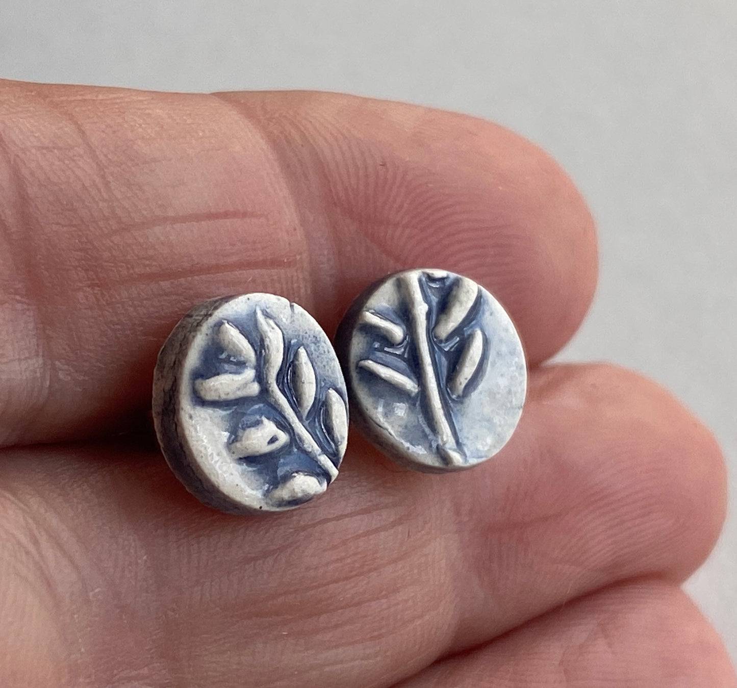 Handmade Ceramic Blue Botanical Earrings - Sterling Silver Posts