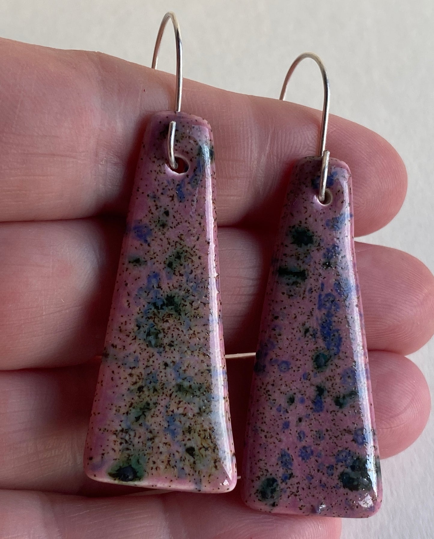 Ceramic Contemporary Dangle Earrings - Purple Blast with sterling Silver