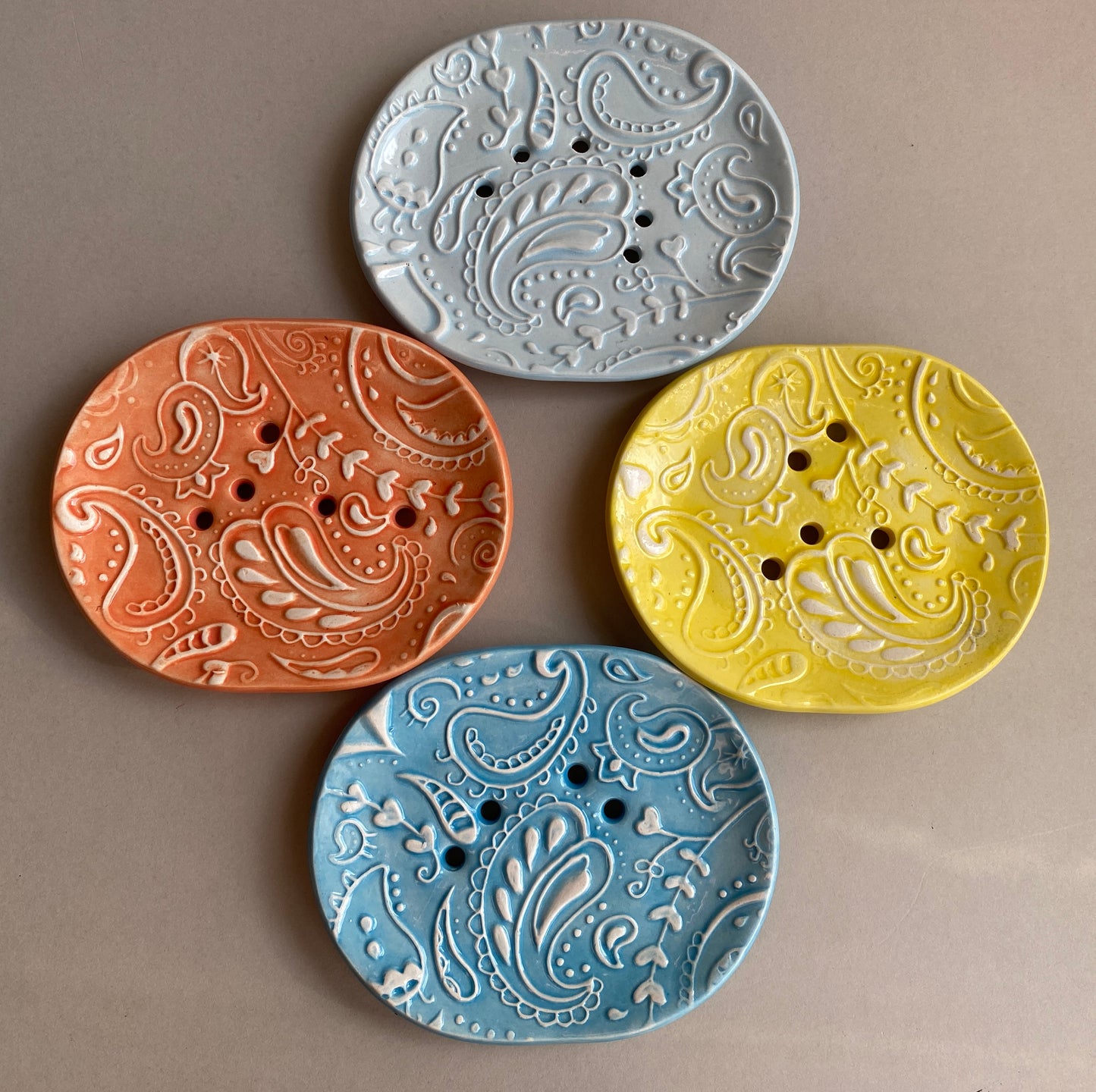 Soap Dishes Handmade Paisley Draining Dish choice of Colours