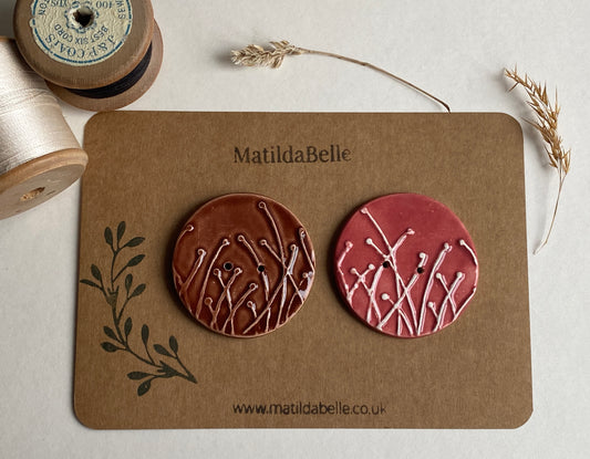 Large Pair of Botanical Handmade Buttons 46mm