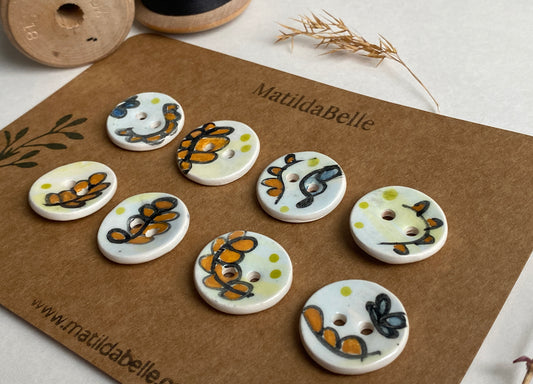 Set of 6, 22mm Whimsical painted round buttons