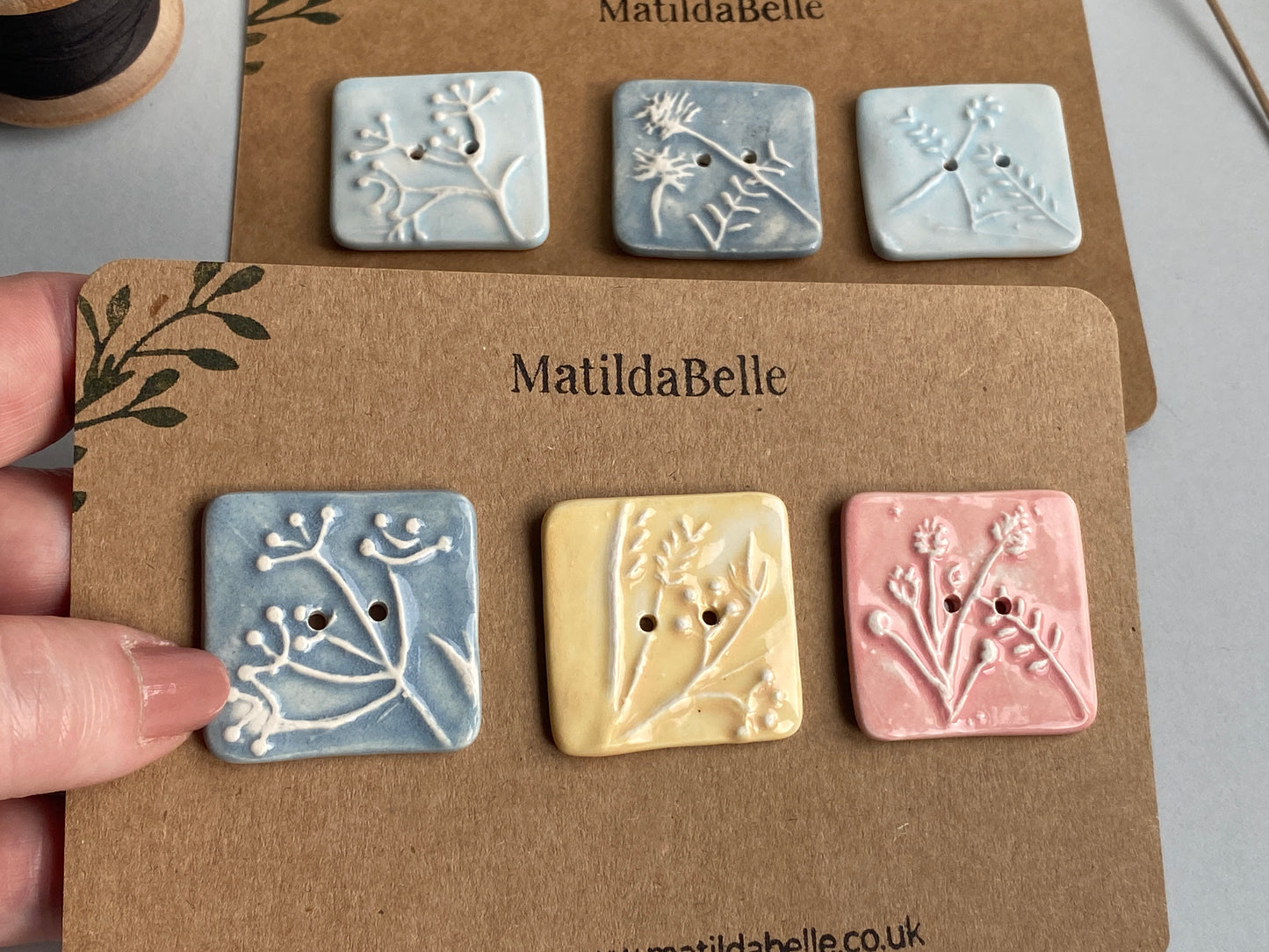 Buttons Set of 3 Botanical Square Handmade Ceramic Buttons