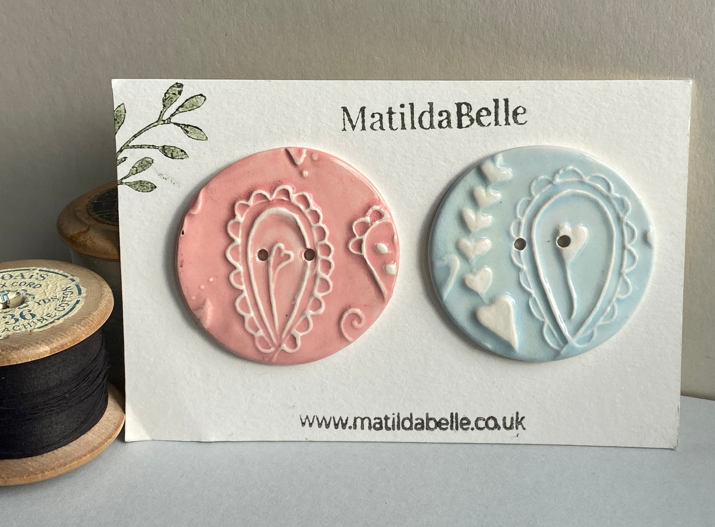 Handmade set of 2 Ceramic large Buttons Whimsical design