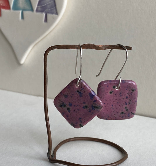 Ceramic mismatched Dangle Earrings - Purple Blast Glaze -