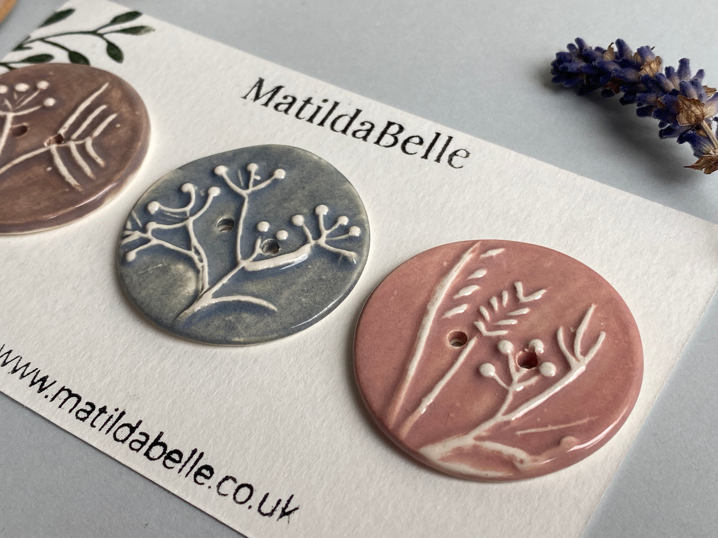 Buttons Handmade Ceramic Botamnical set of 3 Buttons