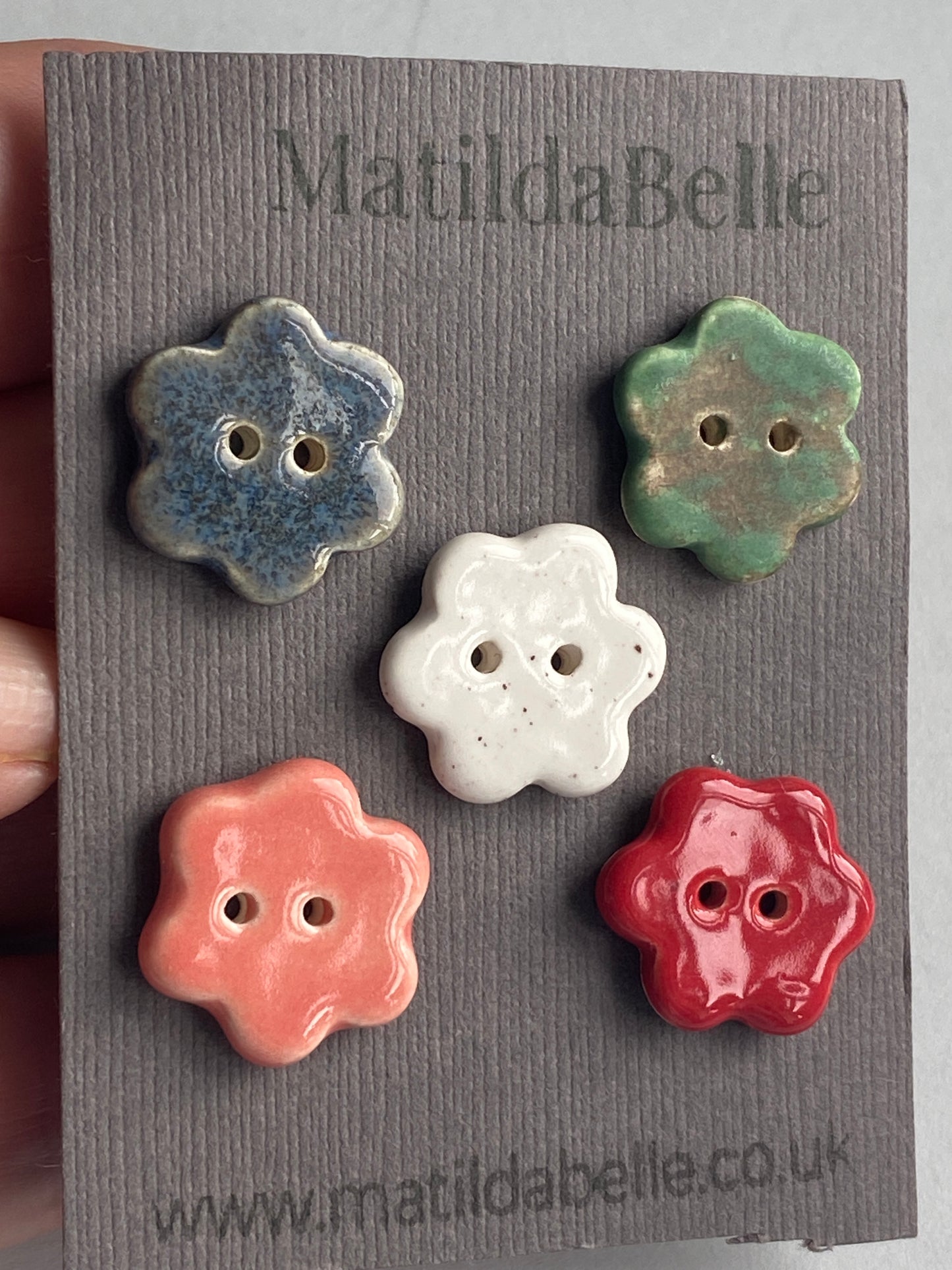 Buttons set of five Flower 20mm Mixed set of handmade ceramic buttons