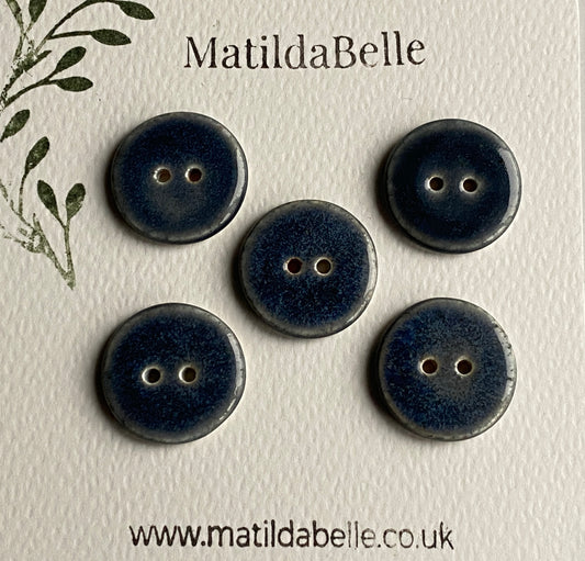 22mm Round Buttons set of five, Heather Blue/Grey