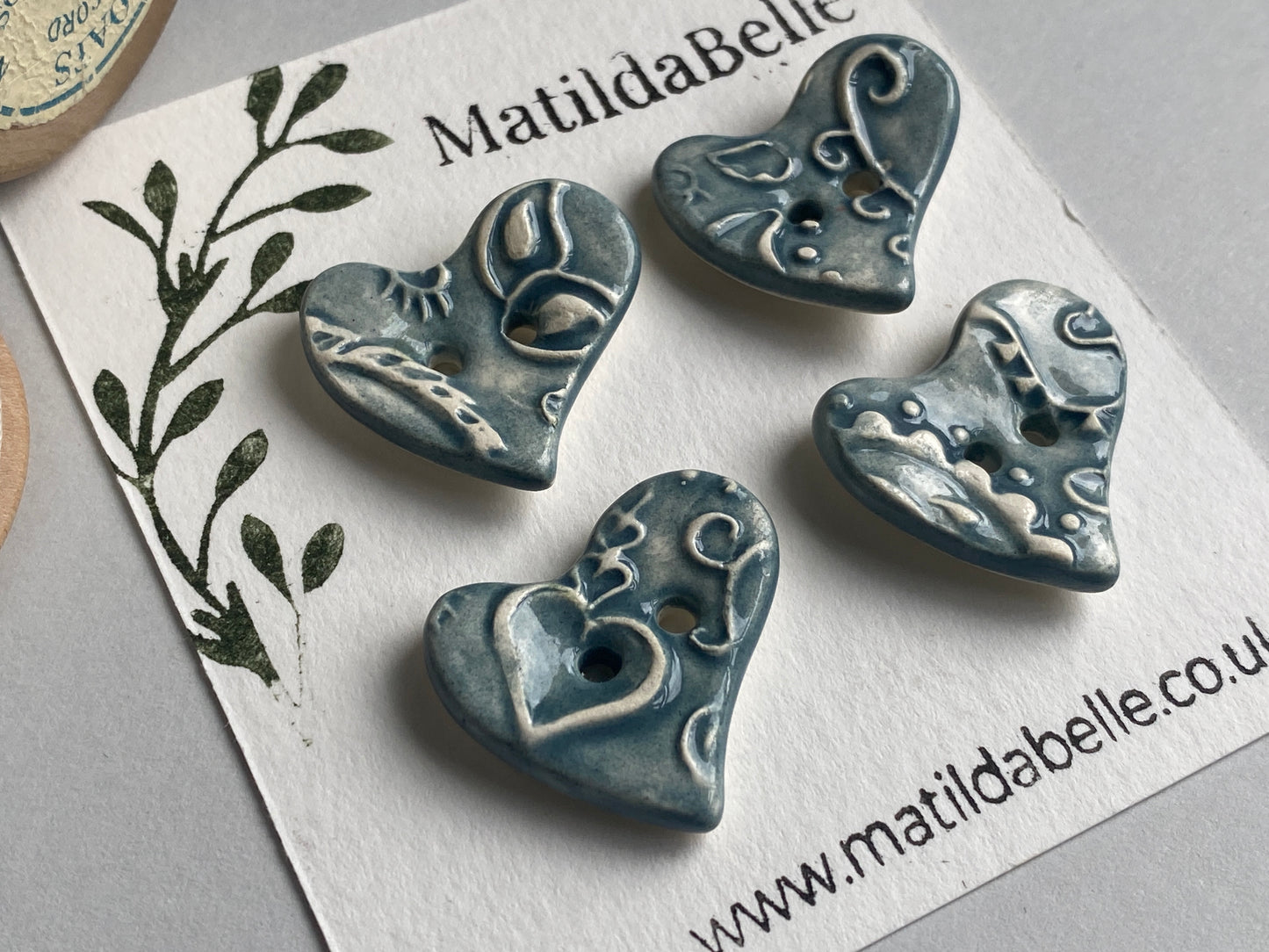 Set of Four Handmade Ceramic Heart Buttons