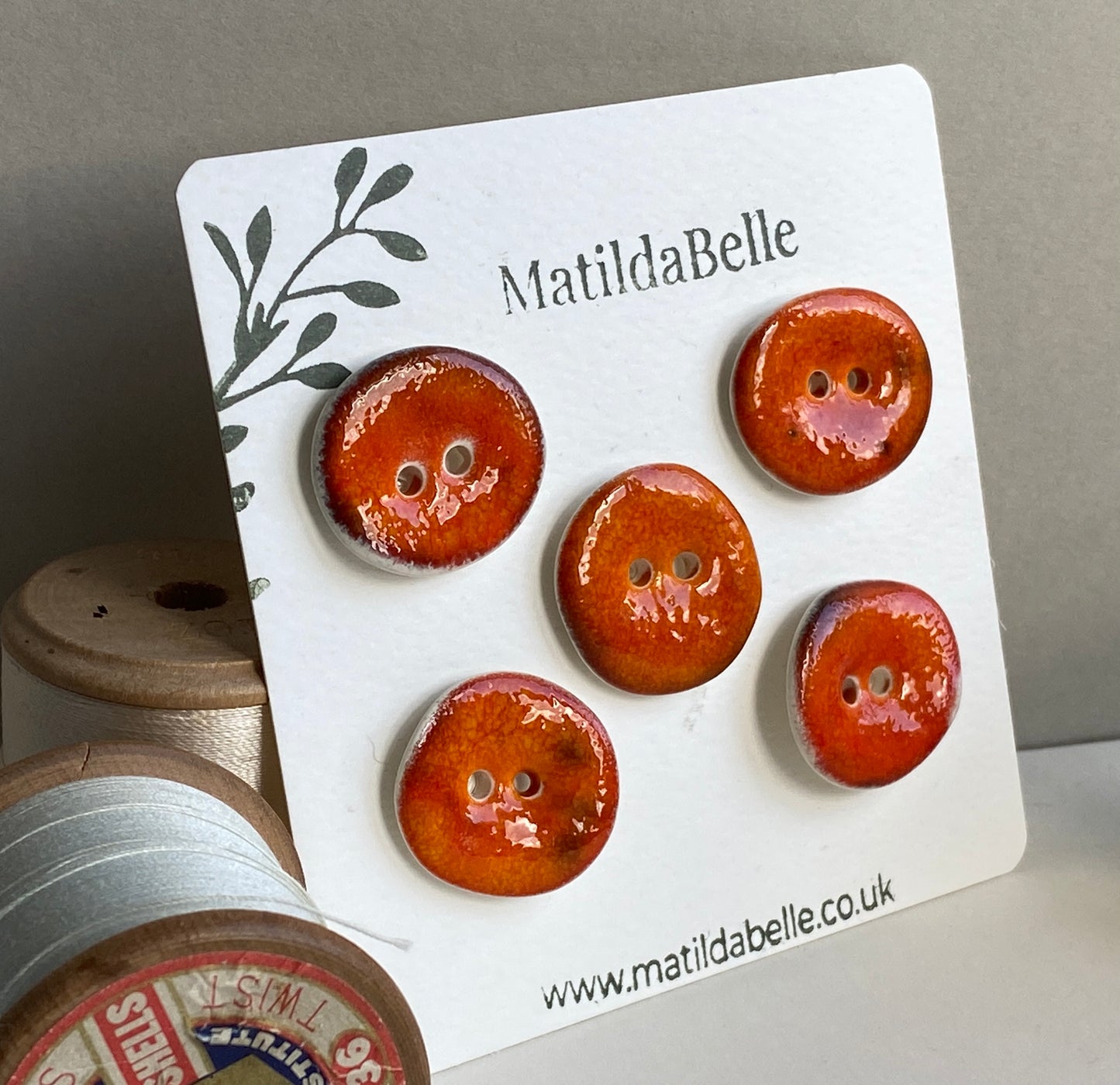 Handmade Ceramic Rustic Buttons 25mm rich Volcano Orange