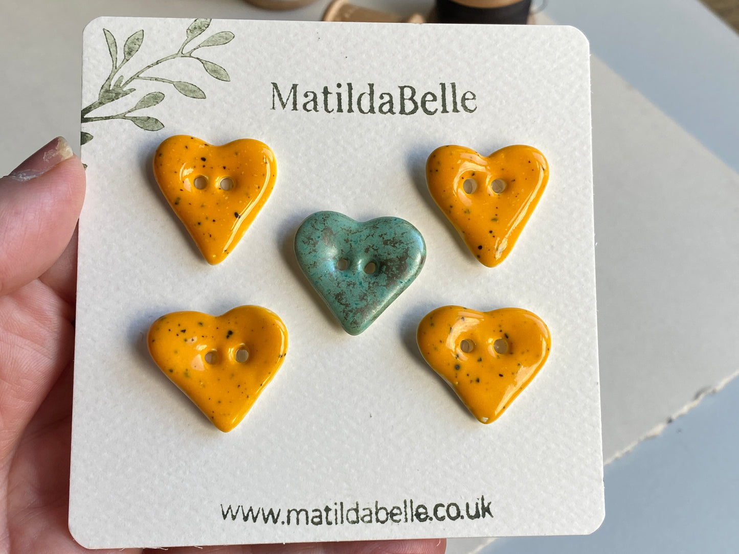 Handmade Ceramic Heart Buttons, Mixed Set of 5