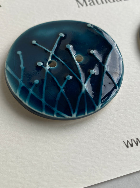 Large Pair of Botanical Handmade Buttons 46mm Rich Blue