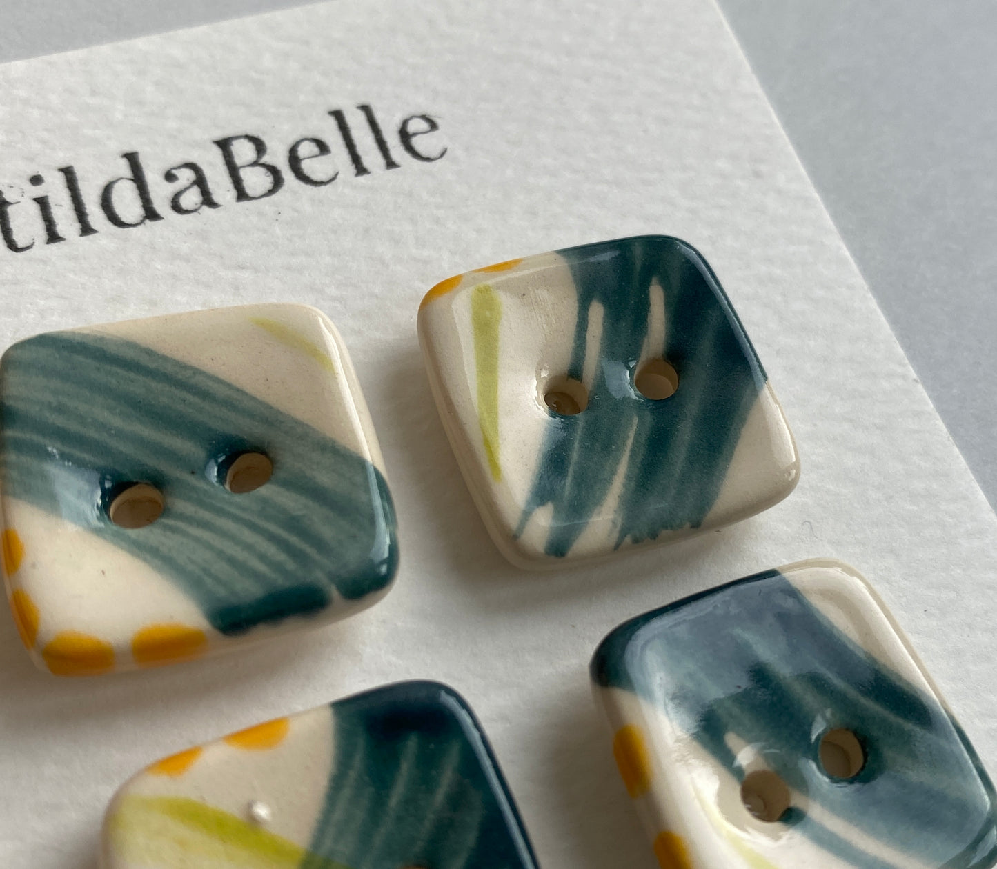 20mm set of Six square handmade Buttons Teal