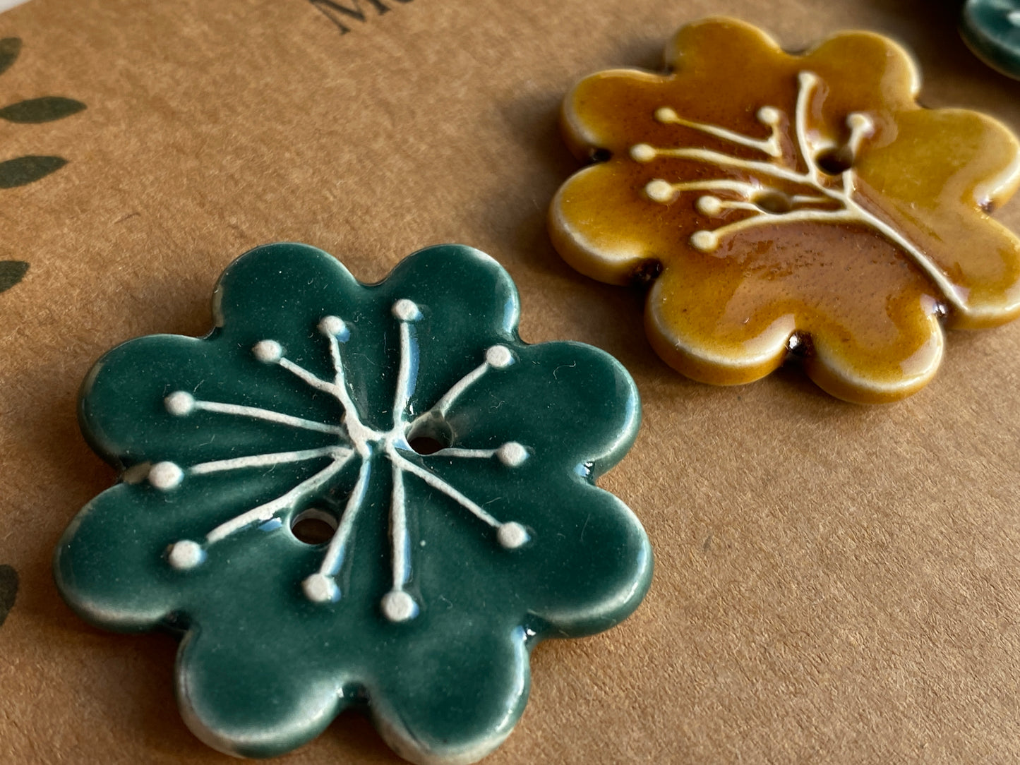 37mm Buttons set of 3 Large Botanical Flower Handmade Ceramic Buttons