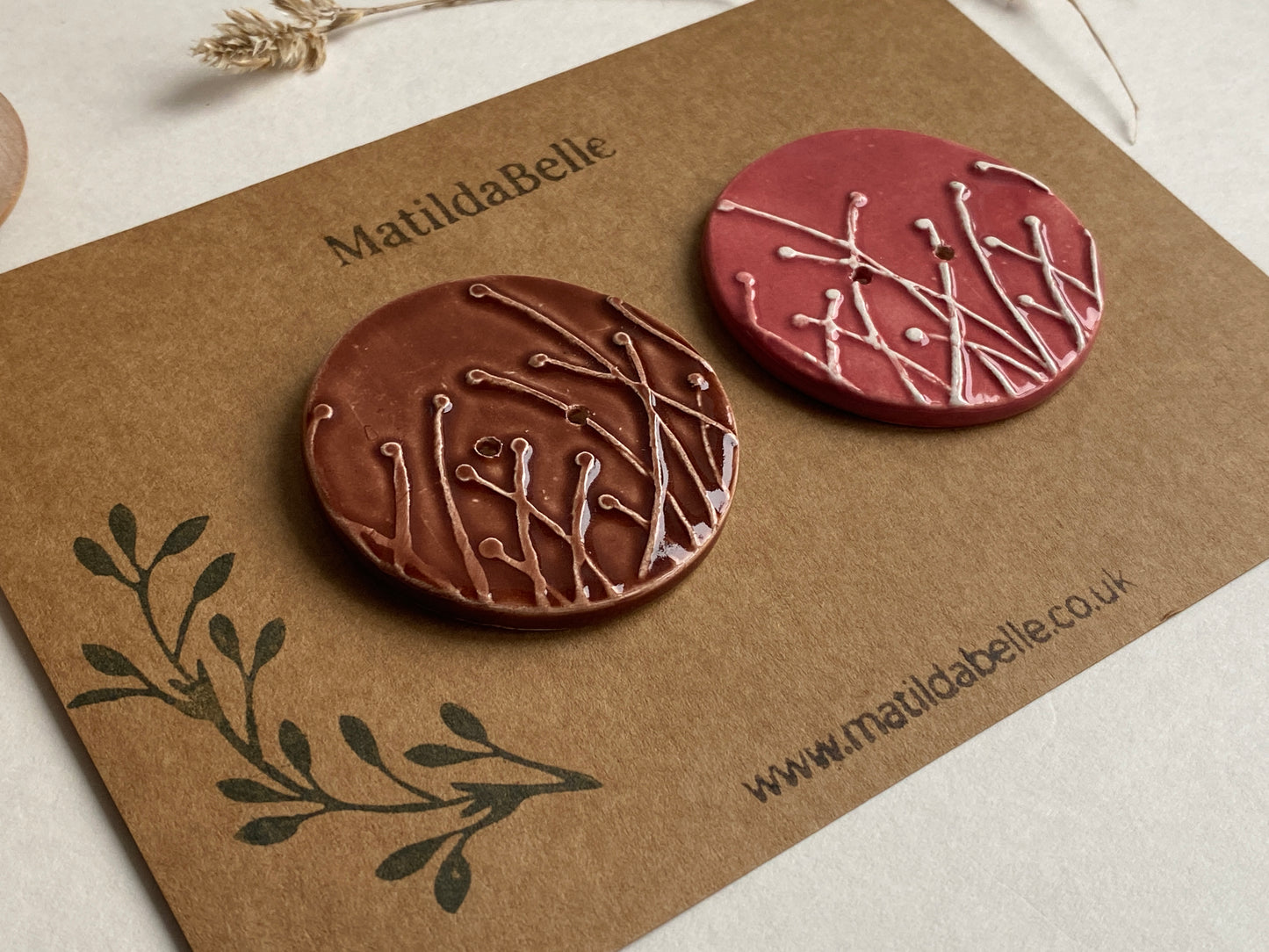 50mm Large Pair of Botanical Handmade Buttons