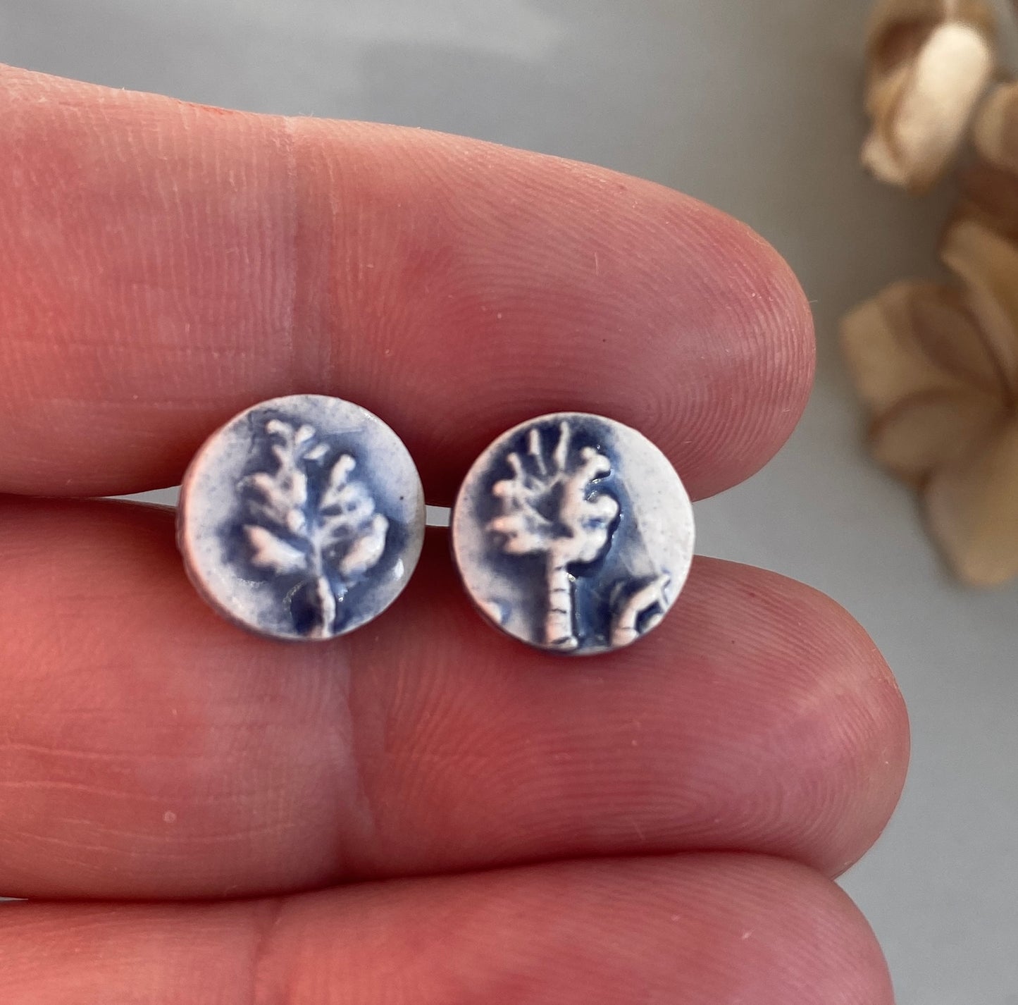 Handmade Ceramic Botanical Earrings - Sterling Silver Posts