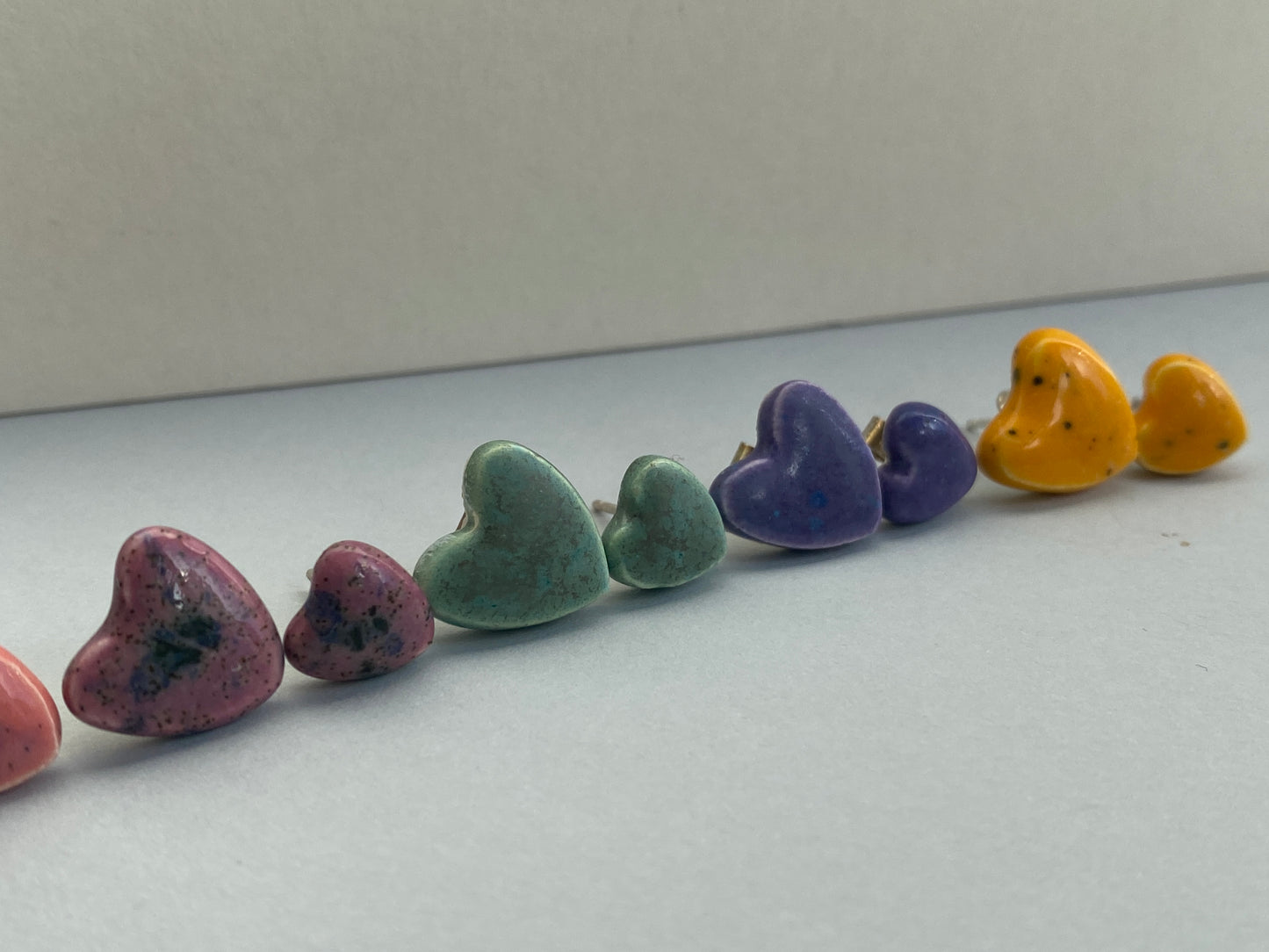 Earrings, Heart Stud earrings handmade ceramic P&P included