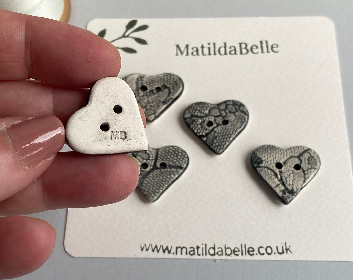 Handmade set of 5 Heart Buttons, Choice of colours