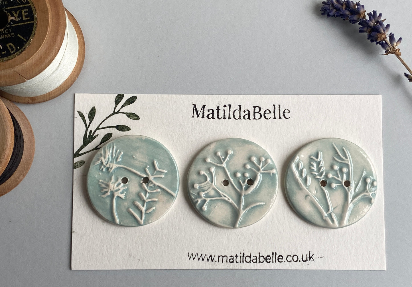 Buttons Handmade Ceramic Botamnical set of 3 Buttons