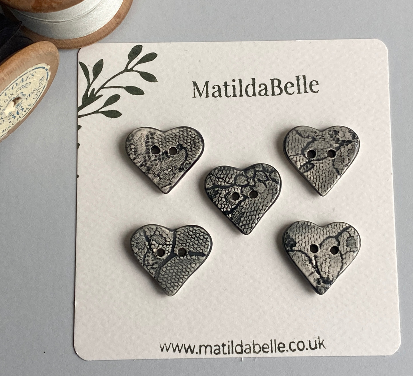 Handmade set of 5 Heart Buttons, Choice of colours