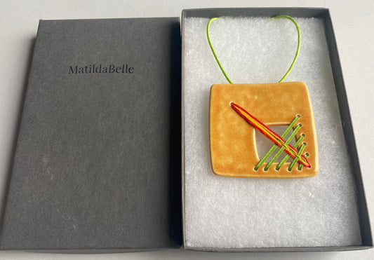Handmade Ceramic Stitched Pendant Necklace Vibrant