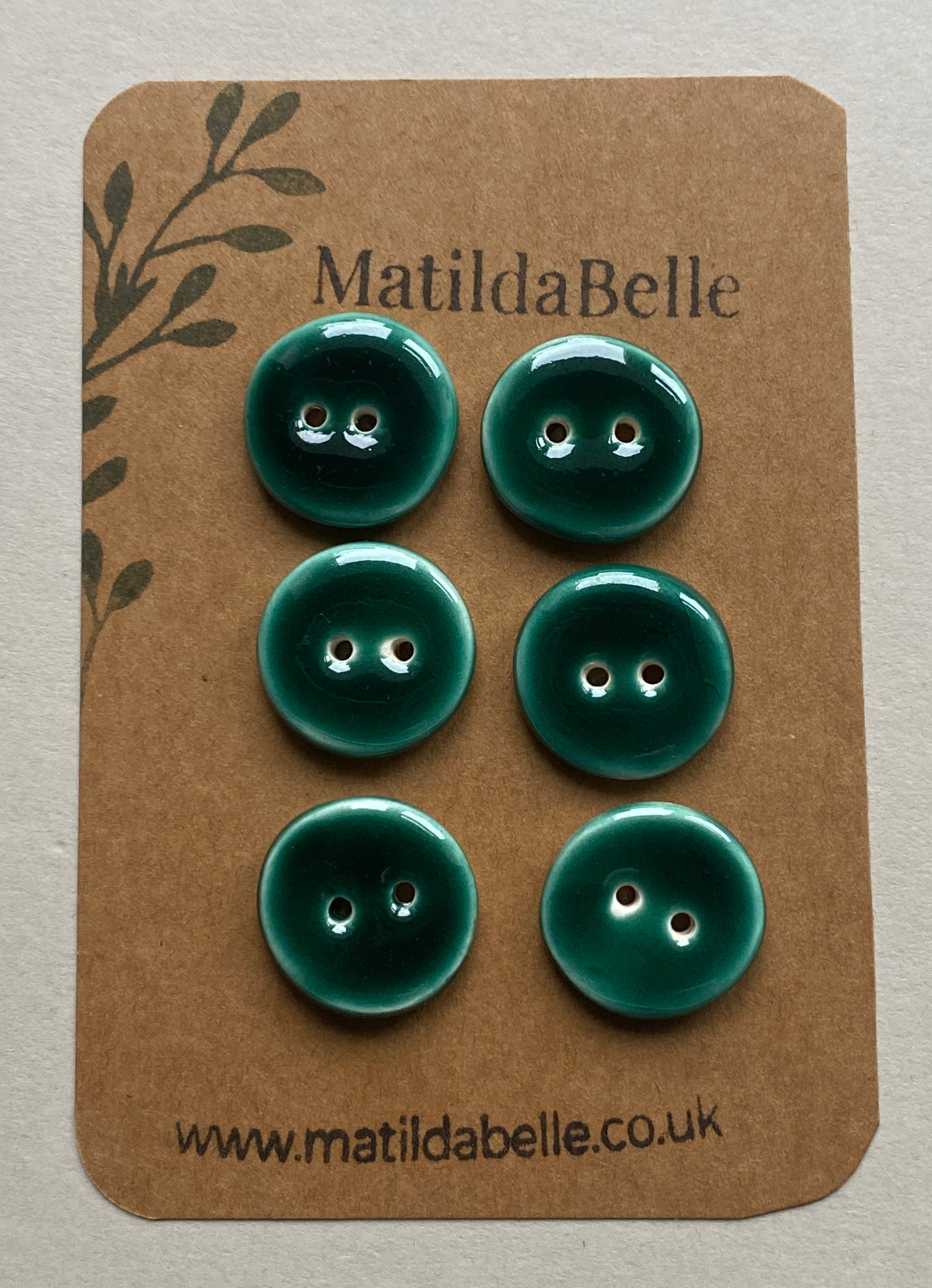 Set of 6 handmade round ceramic buttons 20mm glossy green