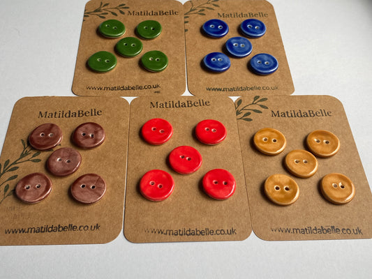Buttons set of 5 Round 20mm Handmade Ceramic Buttons choice of colours