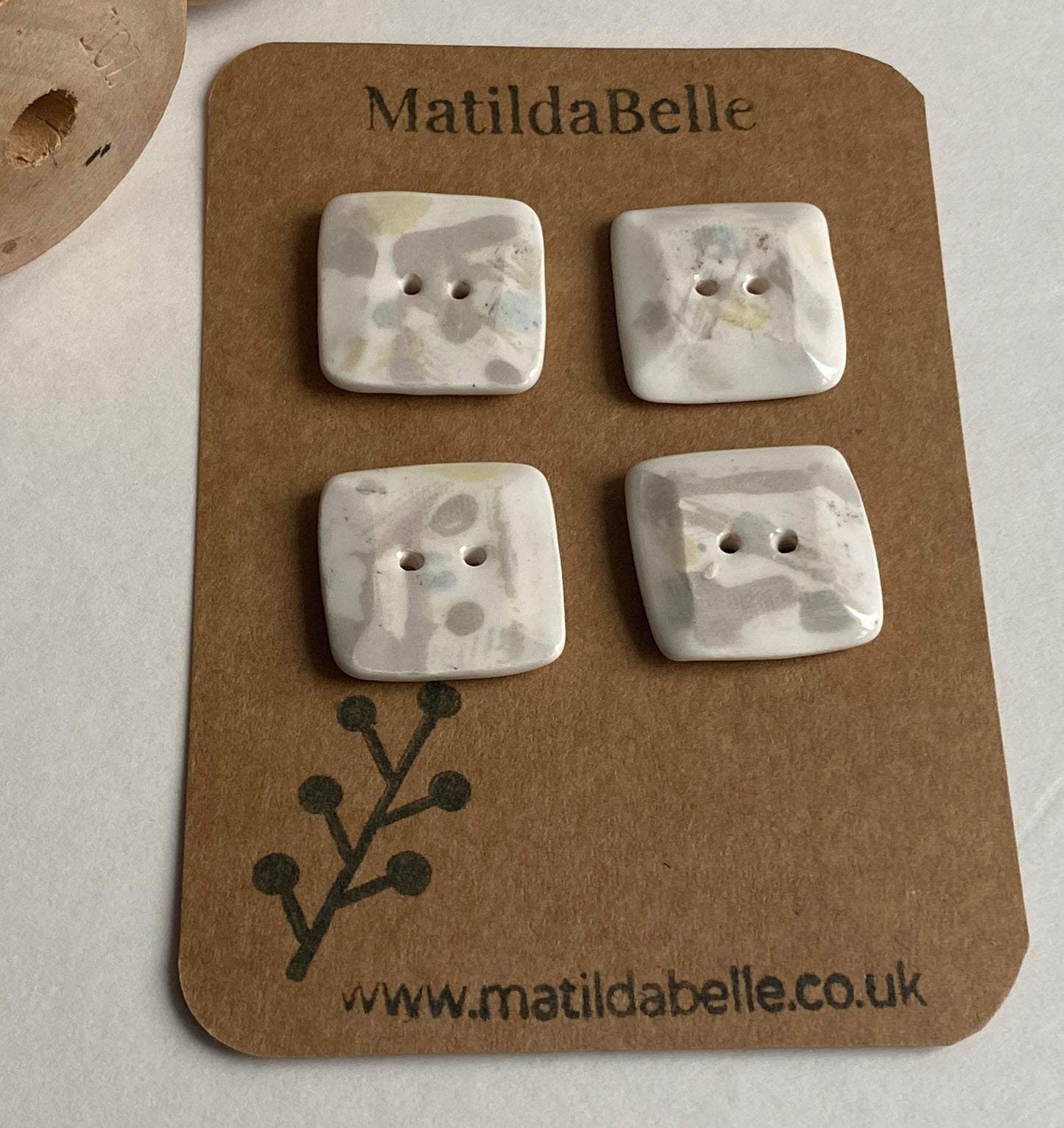 Buttons set of 4, 22mm Handmade Square Ceramic Buttons