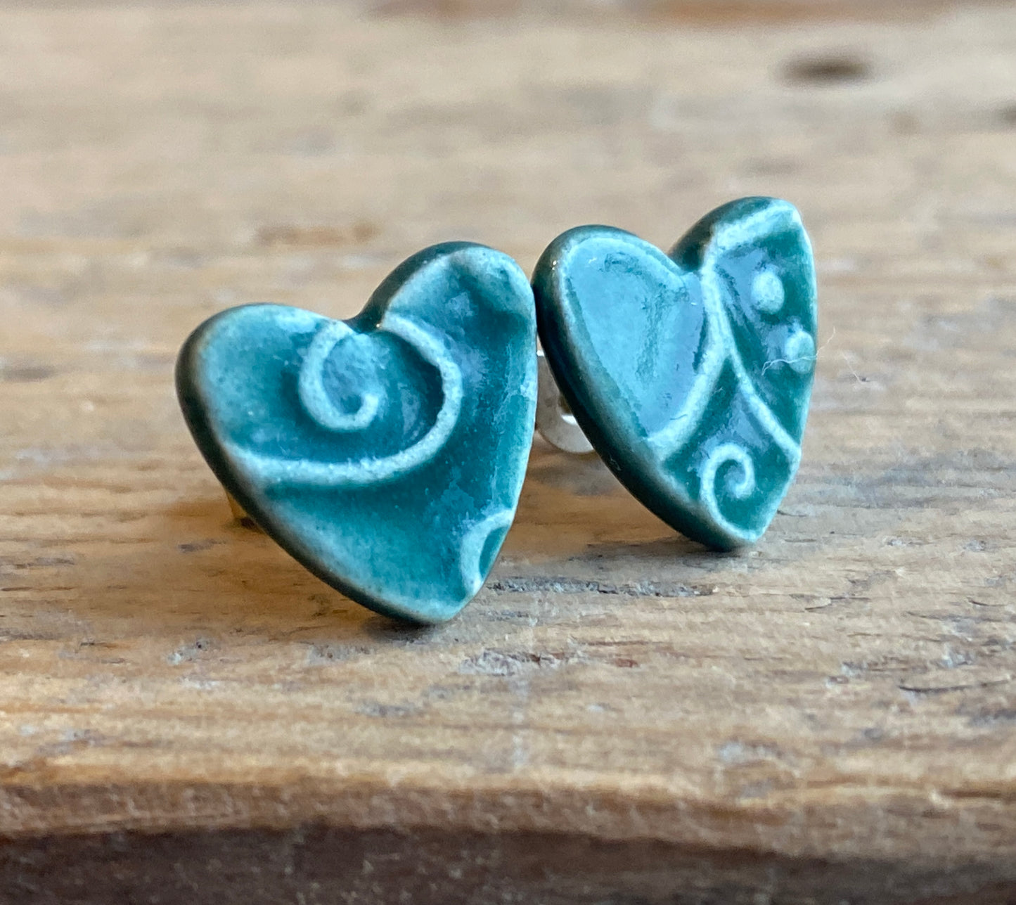 Handmade Heart stud Earrings, sterling silver, choice of colours