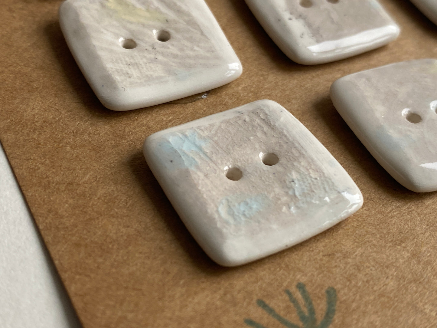 Buttons set of 9,  22mm Handmade Square Ceramic Buttons