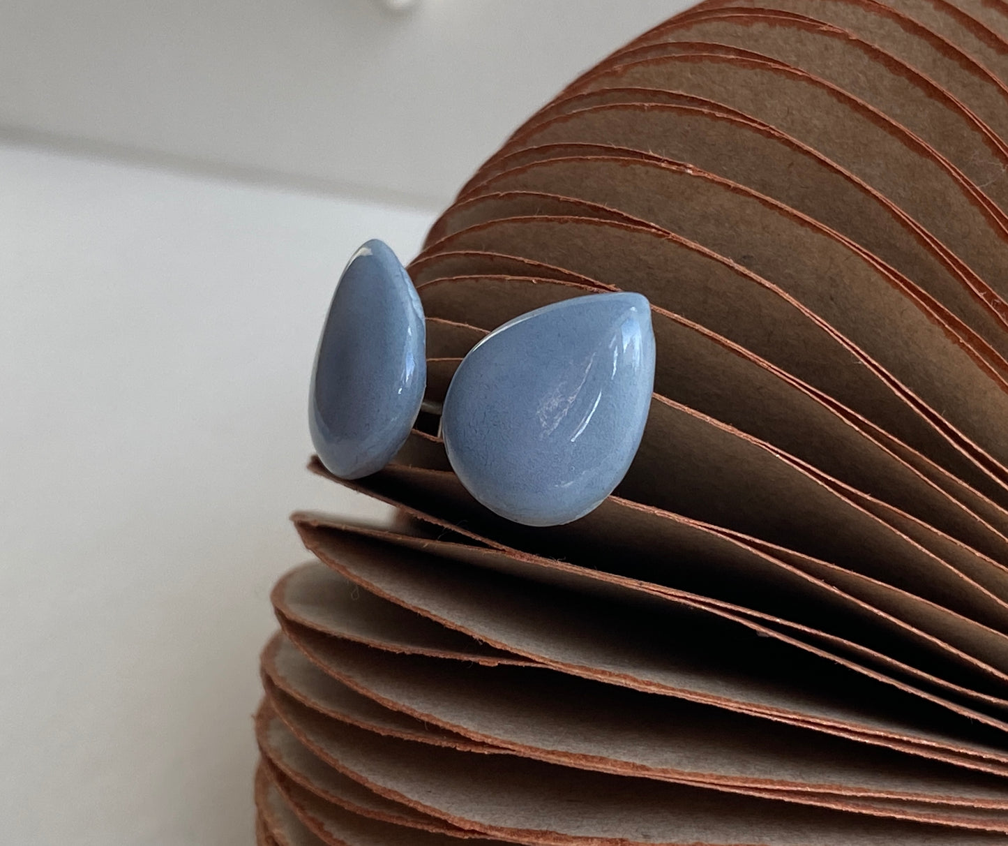 Tear drop Grey- Blue Stud ceramic Earrings on Sterling Silver