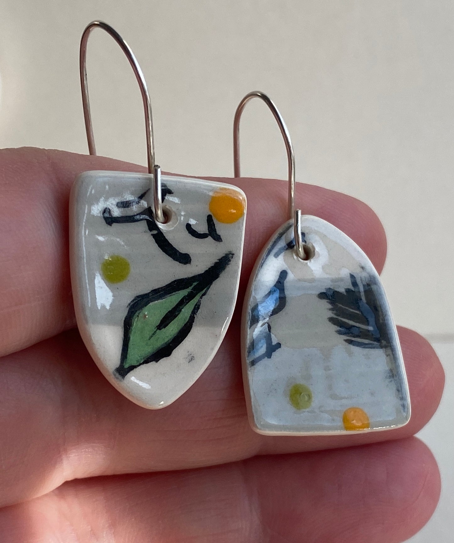Botanical Ceramic Earrings Handmade Sterling Silver drops